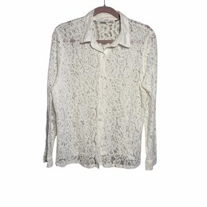 Notations Ivory Lace Button-Down Blouse